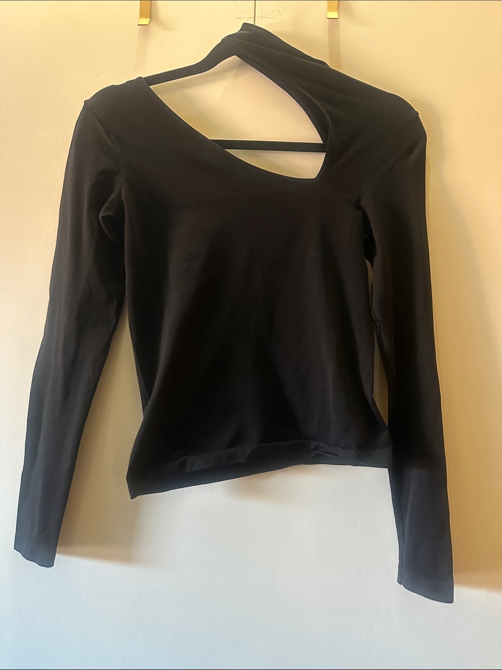 Asymmetric Cutout Long-Sleeve Top - Black